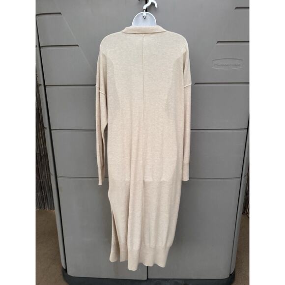 FREE PEOPLE Dana Cashmere Wool Luxe Ivory Beige Slit Polo Midi Sweater Dress XS - Picture 10 of 16